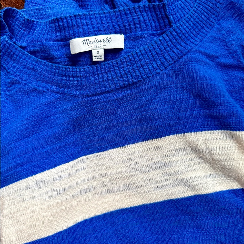 Madewell Blue Cream Striped Sweater S Coastal Stripe Knit - Picture 4 of 4